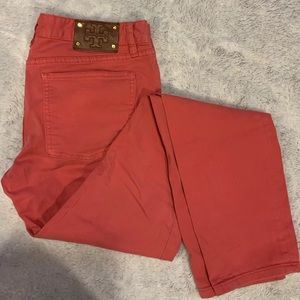 Tory Burch Size 30 skinny jeans, salmon color